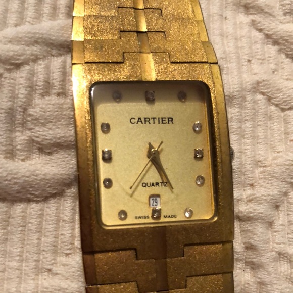 Men’s luxury VTG Cartier argent Swiss rare Gold finish diamonds Watch - Picture 1 of 8